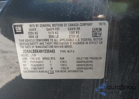 2017 Chevrolet Equinox Ls from USA, damaged, VIN 2GNALBEK4H1536443